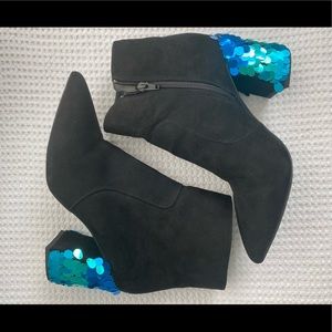 Faux Suede Boot with sequin heel